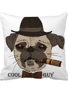 子吸烟的绅士狗方形抱枕靠枕沙发靠垫双面含芯礼物学校幼儿园装饰