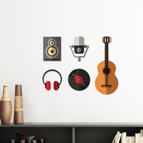吉他耳机话筒光盘音乐图案墙贴壁纸房间贴花学校幼儿园装饰