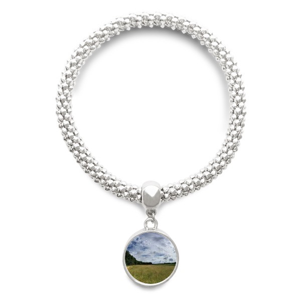 云朵森林自然风银色圆形金属手链