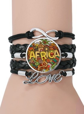 非洲艺术黑色永恒礼品皮革手链