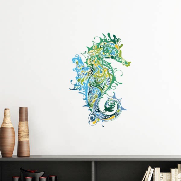 彩色海马海洋生物纹样墙贴壁纸房间贴花学校幼儿园装饰