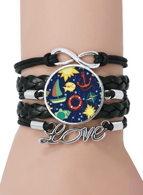 多彩黑色永恒礼品皮革手链