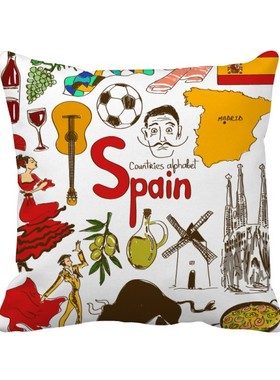 俗地标动物国旗方形抱枕靠枕沙发靠垫双面含芯礼物学校幼儿园装饰