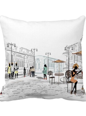 道法国插画图案方形抱枕靠枕沙发靠垫双面含芯礼物学校幼儿园装饰