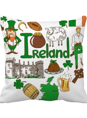 形民俗插画图案方形抱枕靠枕沙发靠垫双面含芯礼物学校幼儿园装饰