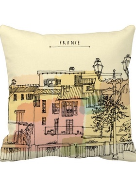 市法国插画图案方形抱枕靠枕沙发靠垫双面含芯礼物学校幼儿园装饰