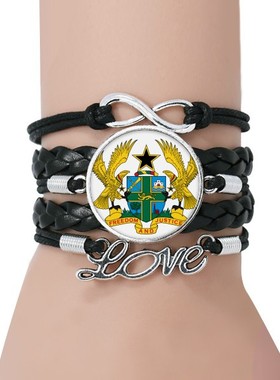 加纳非洲国徽黑色永恒皮革手链