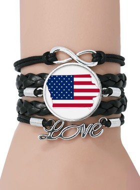 星条旗美国黑色永恒礼品皮革手链