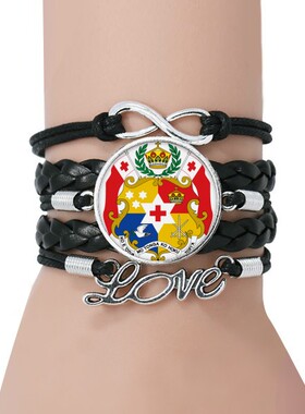 汤加大洋洲国徽黑色永恒皮革手链