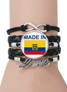 厄瓜多尔国旗黑色永恒皮革手链