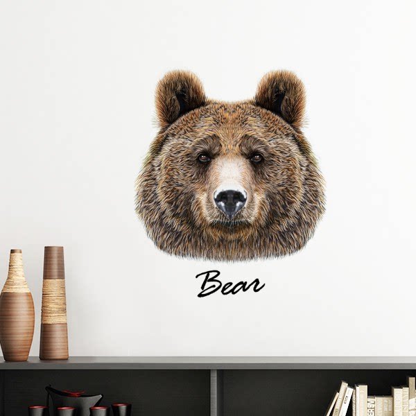 大野生棕熊动物卡通手绘墙贴壁纸房间贴花学校幼儿园装饰海报墙报
