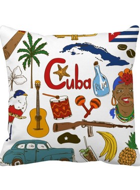 俗地标插画图案方形抱枕靠枕沙发靠垫双面含芯礼物学校幼儿园装饰