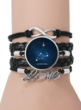 摩羯座宇宙黑色永恒礼品皮革手链