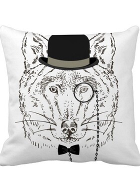 镜的绅士狼插画方形抱枕靠枕沙发靠垫双面含芯礼物学校幼儿园装饰
