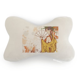 艺伎扇子和服树叶手绘日本汽车头枕颈枕座椅枕头学校幼儿园装饰