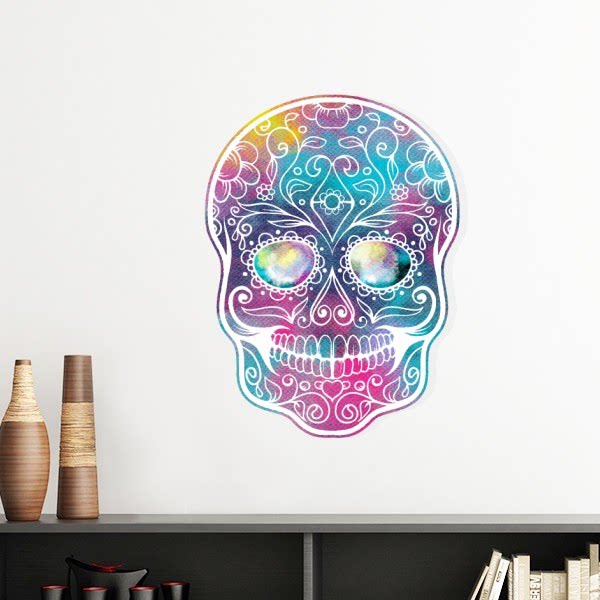 彩色骷髅头墨西哥插图墙贴壁纸房间贴花学校幼儿园装饰