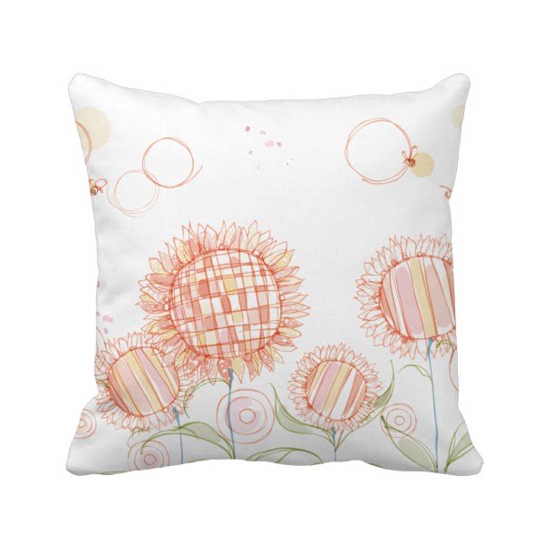 向日葵蜜蜂花卉植物手绘方形抱枕靠枕沙发靠垫双面含芯礼物