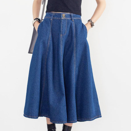 2020新款大碼女裝傘裙中長款牛仔長裙大擺深藍寬松口袋半身裙包郵在類目 女裝/女士精品, 半身裙中 - 來自Buy2taobao.com提供專業的淘寶代購服務