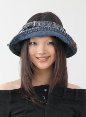 YEZI OD 夏季空顶渔夫帽女显脸小时尚好看防晒遮阳帽个性牛仔帽子