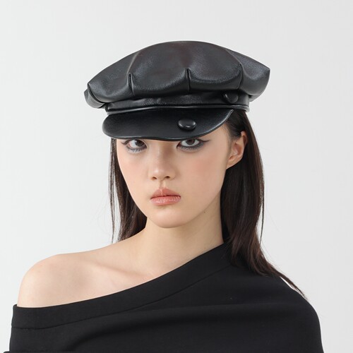 设计师款英伦文艺PU皮质贝雷帽