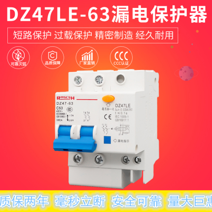 新款DZ47LE二相漏电断路器保护开关家用两相双匹漏电保护2p空开带