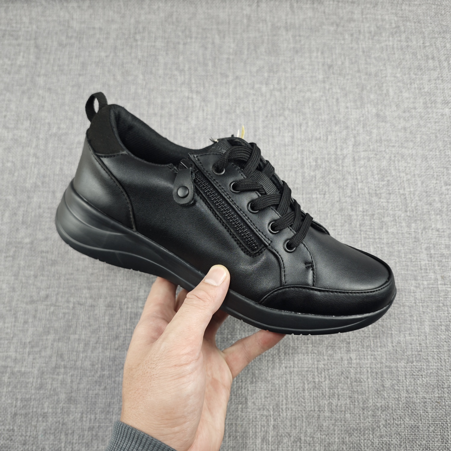 欧美原单外贸真皮黑色工装鞋女鞋