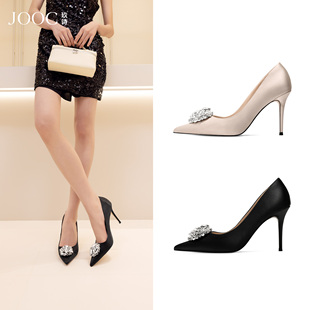 JOOC玖诗水钻扣名媛风尖头气质高跟鞋女2026春季新款细跟浅口单鞋