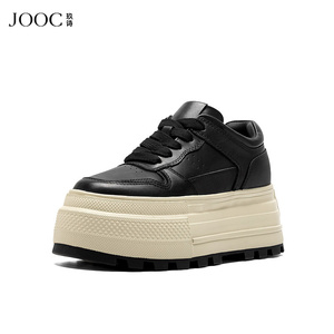JOOC玖诗厚底增高板鞋女春夏新款真皮系带休闲鞋超火松糕运动鞋