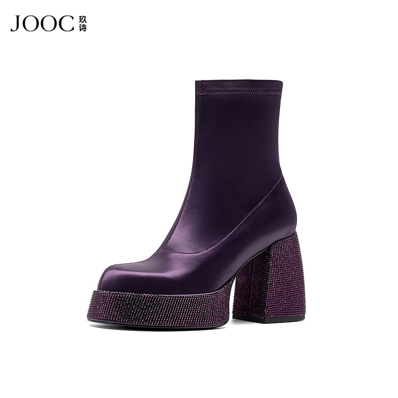 弹力短靴粗跟短筒靴JOOC女靴