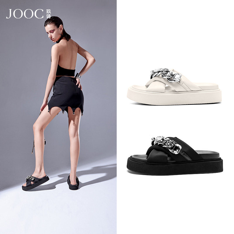 【经典系列】JOOC玖诗一字拖鞋女夏新款水钻气质百搭厚底凉拖,女鞋,一字拖,淘宝优惠券,粉丝福利购,淘宝优惠卷