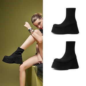 【城市漫步】JOOC玖诗厚底增高弹力靴袜靴秋冬新款时尚瘦瘦靴子女