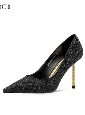 JOOC玖诗细跟高跟鞋女2025秋新款闪耀格利特气质单鞋尖头浅口女鞋