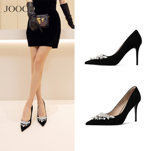 JOOC玖诗优雅奢华水钻珍珠装饰高跟鞋女2026春季新款细跟浅口单鞋