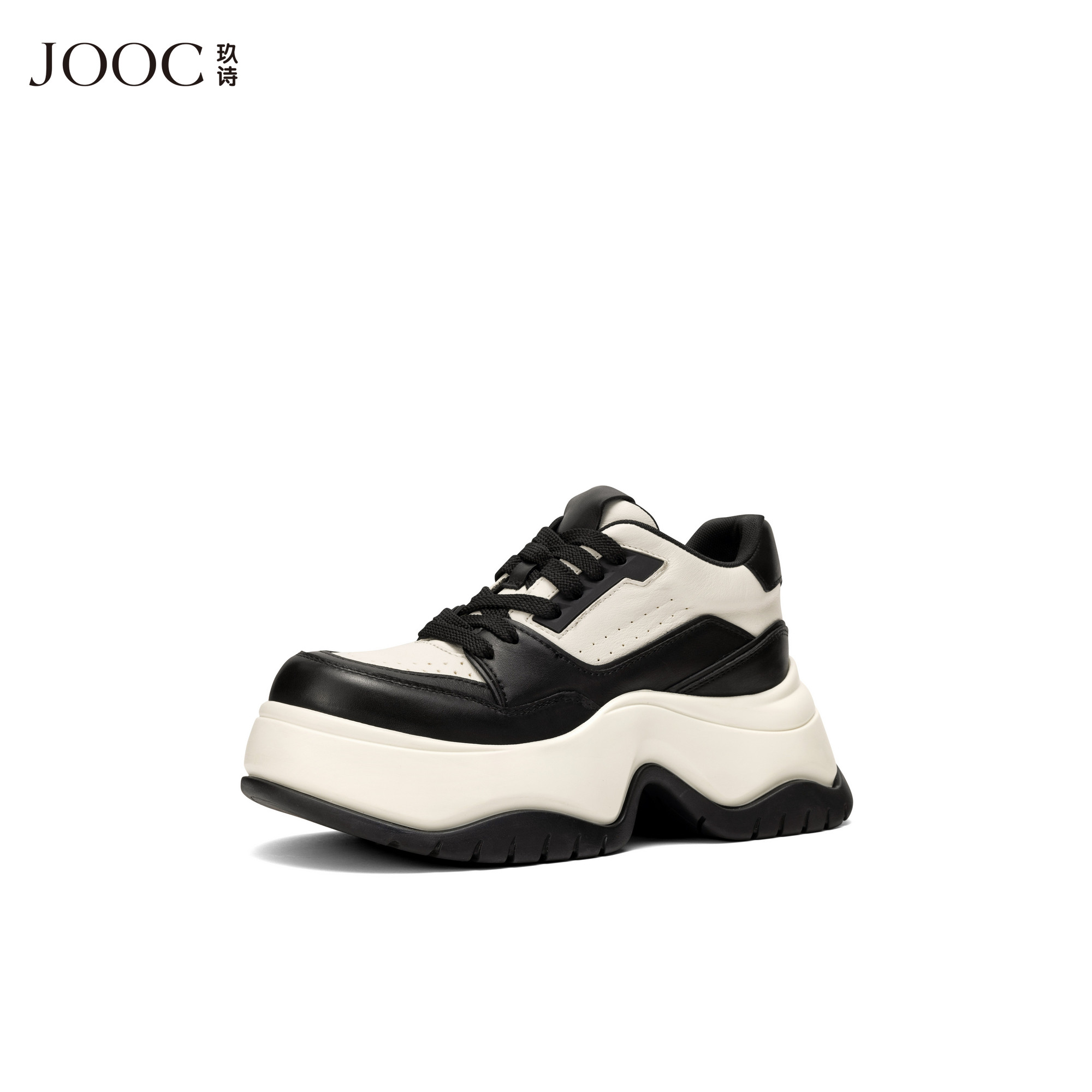 JOOC玖诗厚底老爹鞋女2026春夏新款撞色百搭休闲鞋增高黑白熊猫鞋