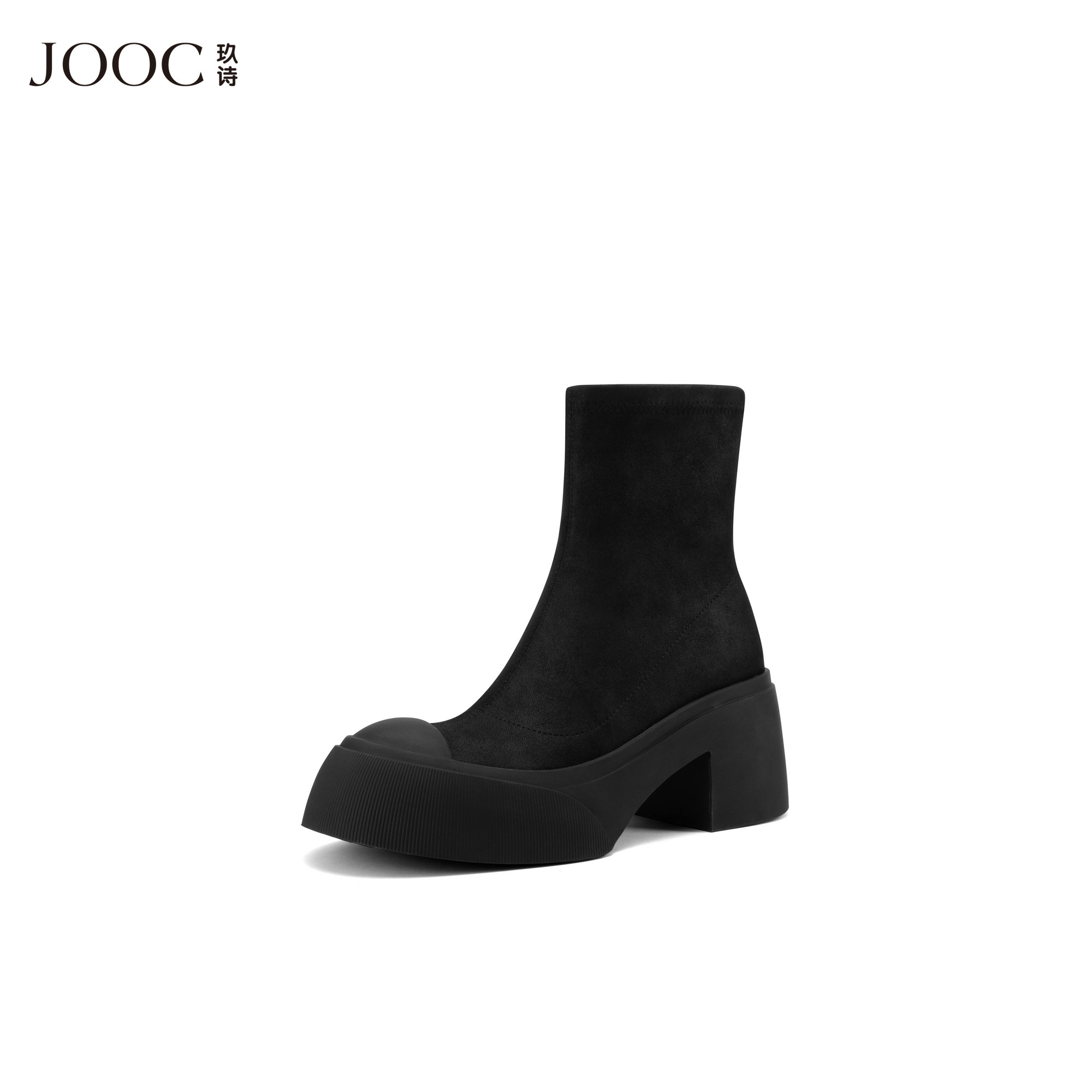 JOOC玖诗羊纹弹力绒布防水台短靴2025秋冬新款粗跟增高休闲瘦瘦靴,女鞋,时装靴,淘宝优惠券,粉丝福利购,淘宝优惠卷