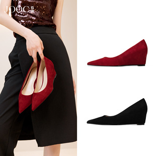 【极简老钱】JOOC玖诗新年红秀禾服单鞋女2026春季新款尖头坡跟鞋