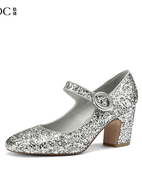 【宝藏女孩】JOOC玖诗玛丽珍鞋女2026春季新款格利特一字带高跟鞋