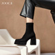 JOOC玖诗粗跟弹力靴女秋冬新款 黑色短靴气质防水台袜靴瘦瘦靴