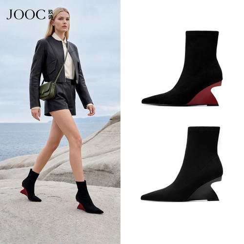 JOOC玖诗异形跟增高弹力短筒靴