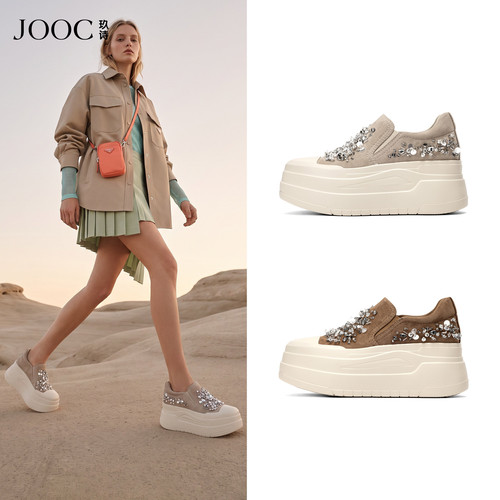 JOOC玖诗羊猄水钻超厚底一脚蹬女