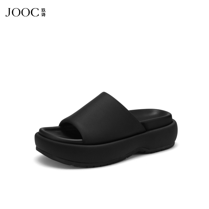 【仲夏日记】JOOC玖诗厚底拖鞋女2025夏季新款黑色百搭外穿一字拖