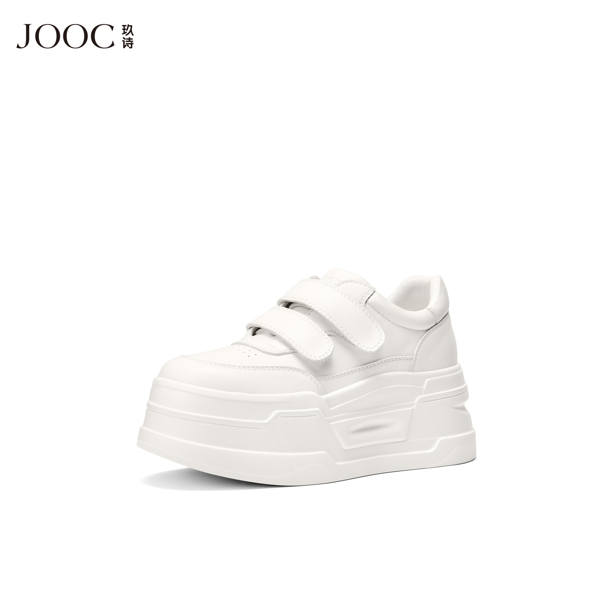 JOOC玖诗厚底增高运动休闲鞋女2026春季新款魔术贴真皮简约小白鞋,女鞋,时尚休闲鞋,淘宝优惠券,粉丝福利购,淘宝优惠卷