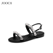 珍珠少女 JOOC玖诗平底凉鞋 女2026夏季 新款 一字带休闲沙滩凉鞋
