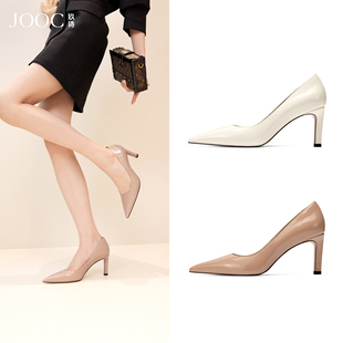 女2026春夏新款 JOOC玖诗尖头裸色漆皮亮面单鞋 高跟鞋 智感穿搭