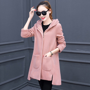 休闲卫衣女款2026新款爆款春秋小个子中长款纯棉加绒拉链大码连帽