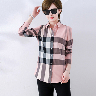 高智感穿搭英伦风粉色格子衬衫 衬衣女高级感轻奢减龄洋气大码 女装