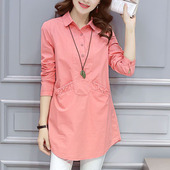 妈妈衬衫 女款 中长款 上衣遮屁股遮肚子今年流行 衬衣红色大码 女装