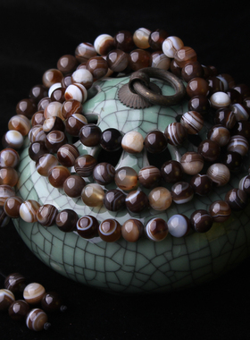 天眼条纹咖色玛瑙108颗多圈佛珠