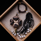 四叶草非遗成品宋锦黑棕色挂件流苏包挂旗袍汉服配饰车挂钥匙扣