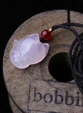 天然粉玛瑙吊坠狐狸项坠男女桃花运挂件狐仙项链饰品